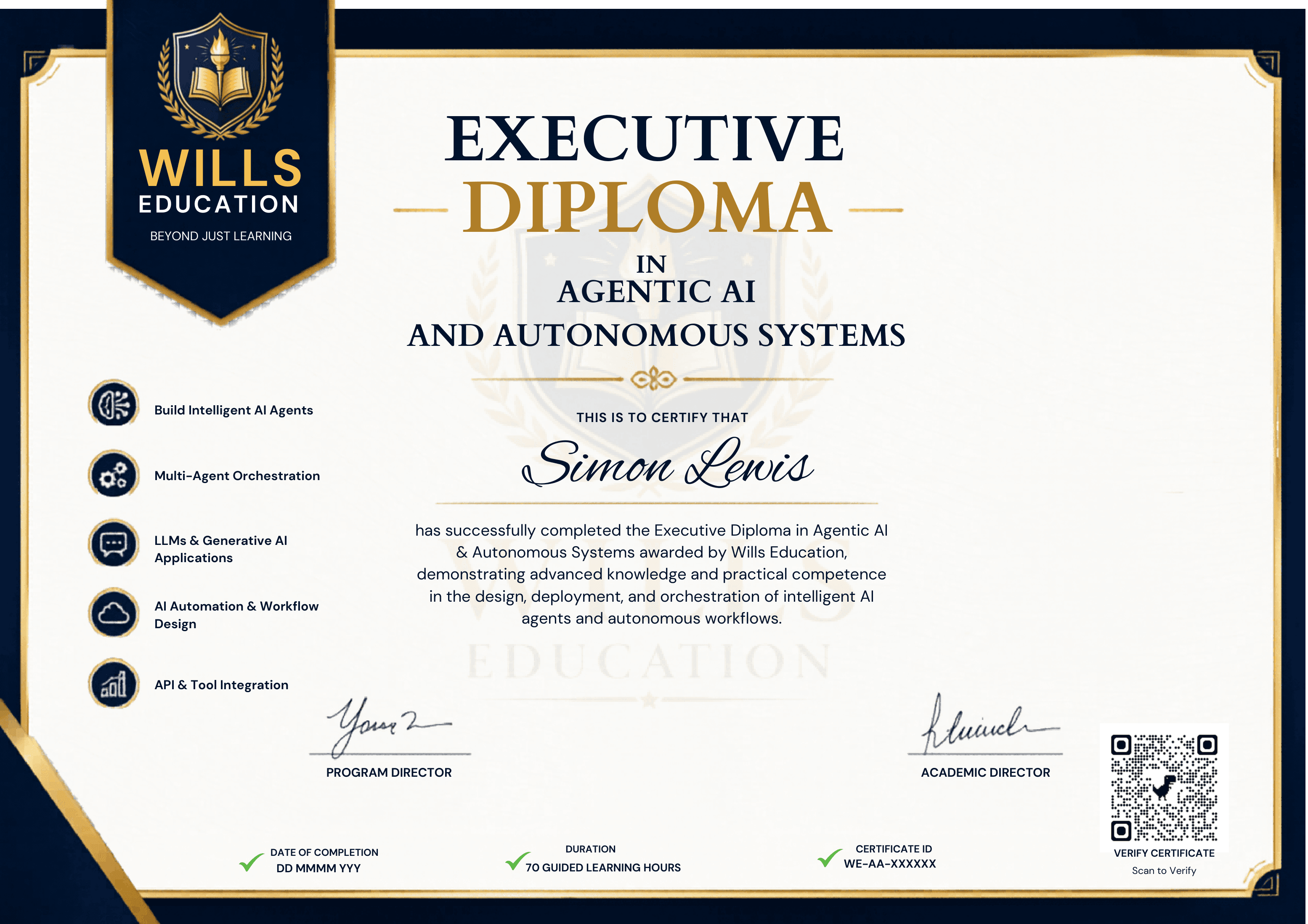 Wills Education Certificate of Program Completion